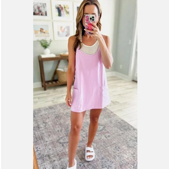 Free People Hot Shot Mini Dress with Built in Shorts Bright Orchid Pink - Large - Picture 2 of 7